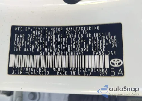 2015 Toyota Corolla Le z USA, uszkodzony, nr VIN 5YFBURHE8FP268441